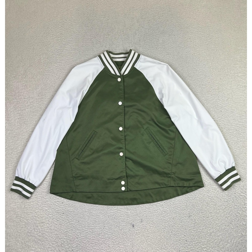 Hunter For Target Jacket Womens Small Green White Varsity Snap Front Raincoat